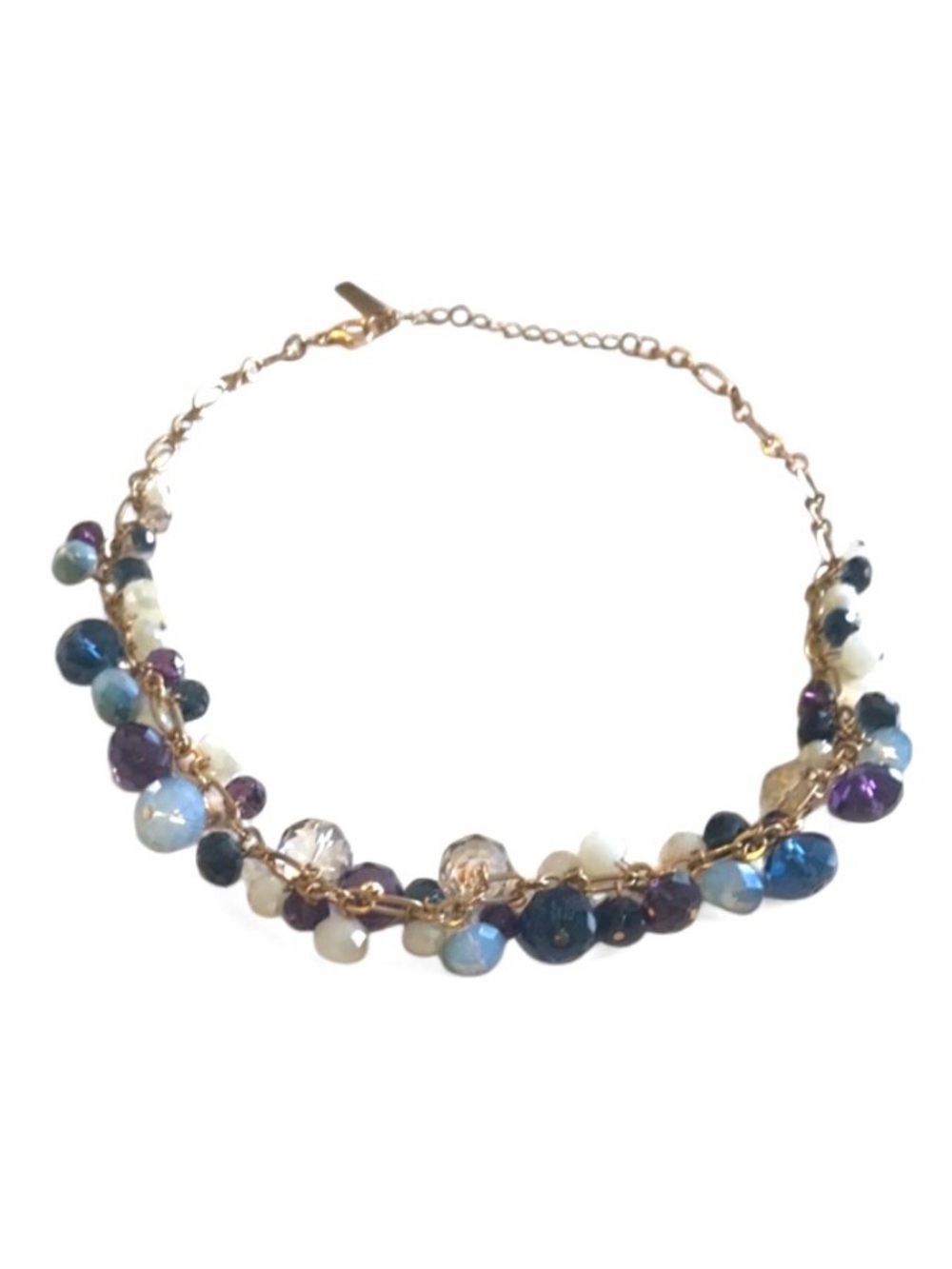 Joe Fresh Beaded Statement Necklace Purple Blue White Gold Tone